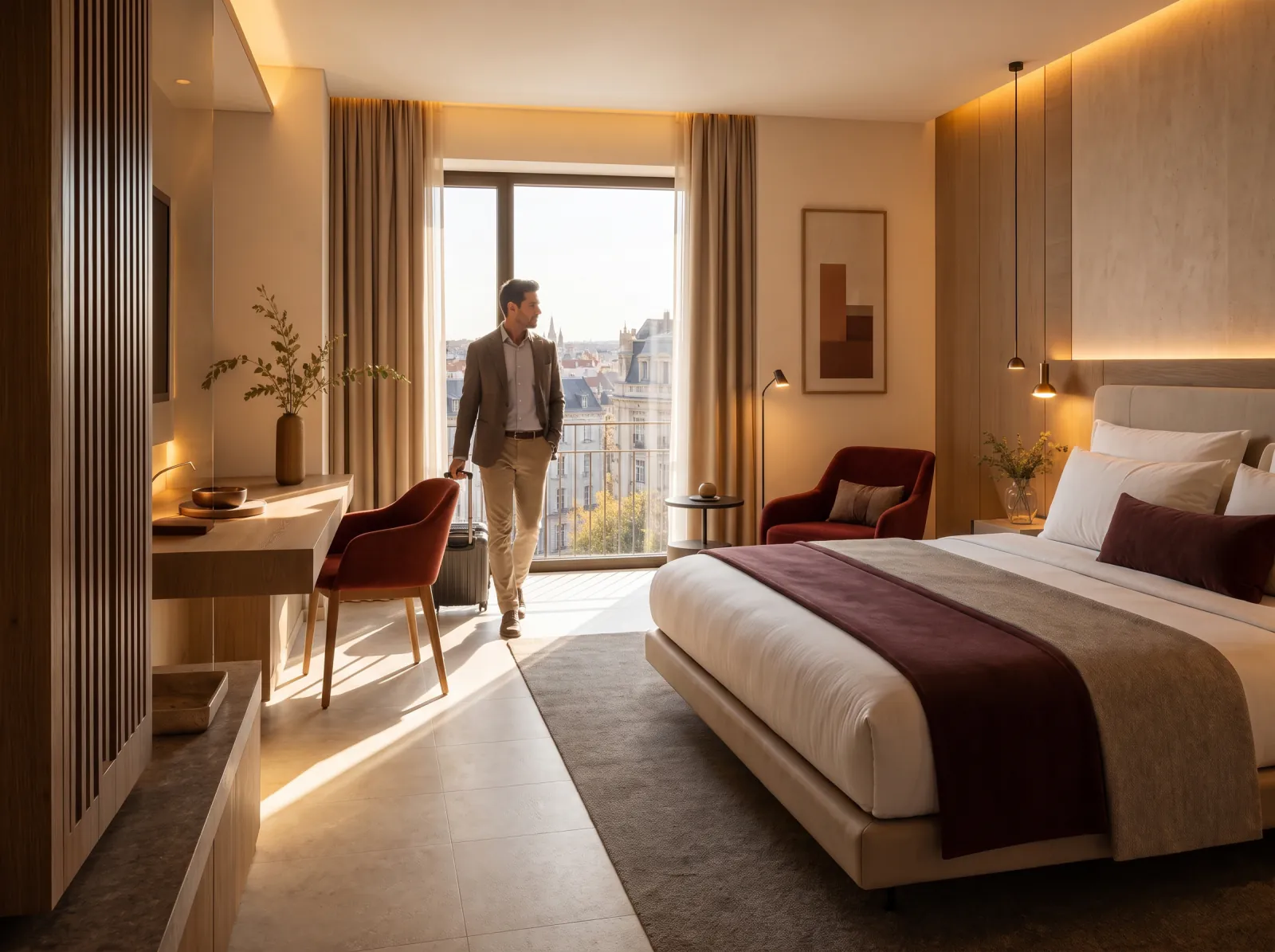 Aufgeräumtes Zimmer nach der Abreise, ruhiges Tageslicht und frisch vorbereitete Fläche